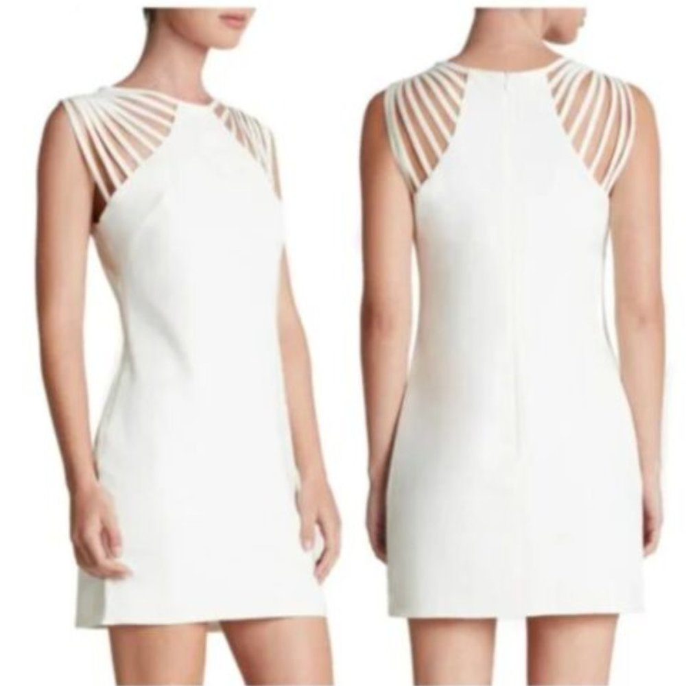 Dress the Population: Cora White Strappy Shoulder Sheath Mini Dress